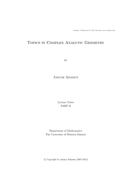 Topics in Complex Analytic Geometry