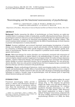 Neuroimaging and the Functional Neuroanatomy of Psychotherapy