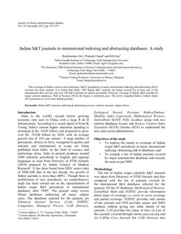 Indian S&T Journals in International Indexing and Abstracting Databases
