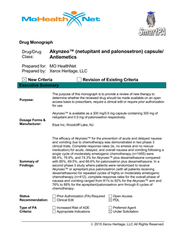 Akynzeo™ (Netupitant and Palonosetron) Capsule/ Antiemetics