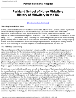 History of Midwifery in the US Parkland Memorial Hospital