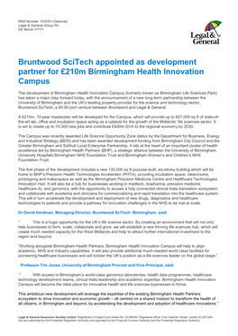 Bruntwood Scitech Appointed As Development Partner for £210M Birmingham Health Innovation Campus