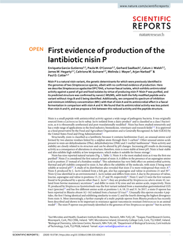 First Evidence of Production of the Lantibiotic Nisin P Enriqueta Garcia-Gutierrez1,2, Paula M