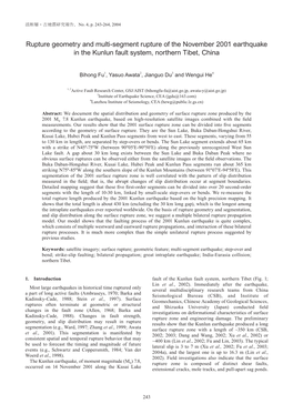 Rupture Geometry and Multi-Segment Rupture of the November 2001 Earthquake in the Kunlun Fault System, Northern Tibet, China