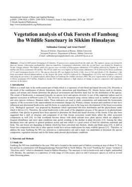 Vegetation Analysis of Oak Forests of Fambong Lho Wildlife Sanctuary in Sikkim Himalayas