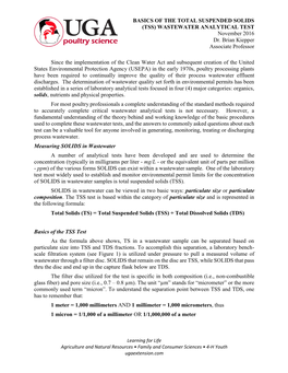 BASICS of the TOTAL SUSPENDED SOLIDS (TSS) WASTEWATER ANALYTICAL TEST November 2016 Dr