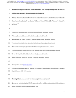 Burkholderia Pseudomallei Clinical Isolates Are Highly Susceptible in Vitro To