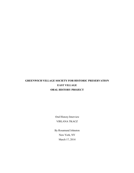 Greenwich Village Society for Historic Preservation East Village Oral History Project