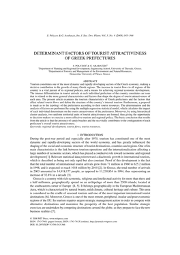 Determinant Factors of Tourist Attractiveness of Greek Prefectures