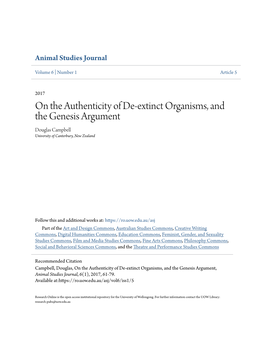 On the Authenticity of De-Extinct Organisms, and the Genesis Argument Douglas Campbell University of Canterbury, New Zealand