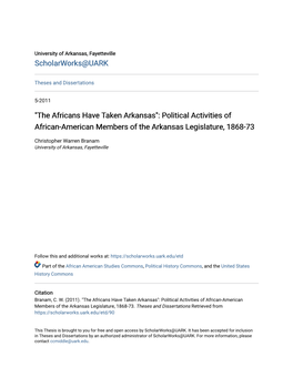 Political Activities of African-American Members of the Arkansas Legislature, 1868-73