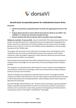 Dorsavi Joins As Specialist Partner for Multinational Insurer Aviva Key Points