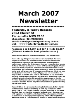 Yesterday and Today Records March 2007 Newsletter