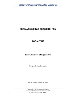 ESTIMATIVAS DAS COTAS DO FPM TOCANTINS -.. Observatório De Informações Municipais