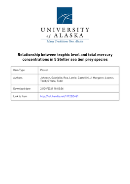 Relationship Between Trophic Level and Total Mercury Concentrations in 5 Steller Sea Lion Prey Species