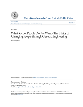The Ethics of Changing People Through Genetic Engineering, 13 Notre Dame J.L