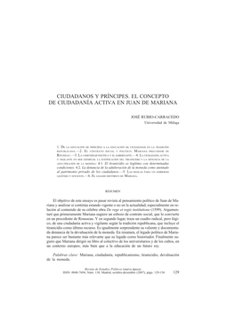 Ciudadanos Y Príncipes. El Concepto De Ciudadanía Activa En Juan De Mariana