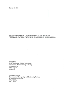 Geothermomerry and MINERAL Equilmria of THERMAL WATERS from the GUANZHONG BASIN, CHINA