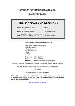 Applications and Decisions: East of England: 29 June 2016