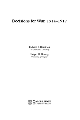 Decisions for War, 1914–1917