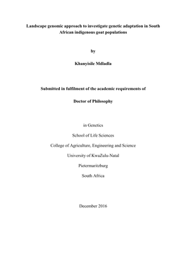 Landscape Genomic Approach to Investigate Genetic Adaptation in South African Indigenous Goat Populations by Khanyisile Mdladla