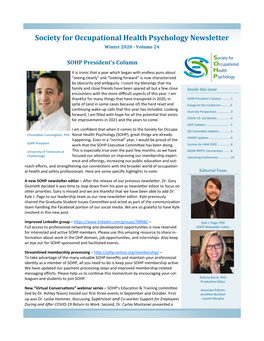 Society for Occupational Health Psychology Newsletter