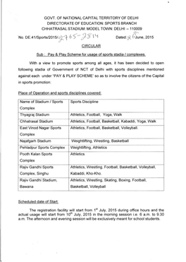 Pay & Play Scheme for Usage of Sports Stadia / Complexes