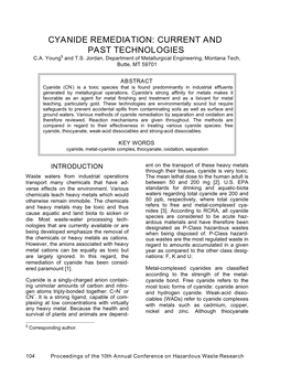 Cyanide Remediation: Current and Past Technologies C.A