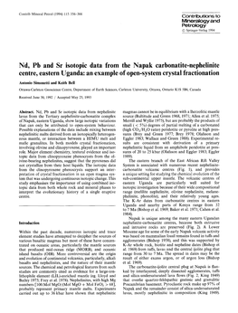 Nd, Pb and Sr Isotopic Data from the Napak Carbonatite-Nephelinite Centre, Eastern Uganda: an Example of Open-System Crystal Fractionation