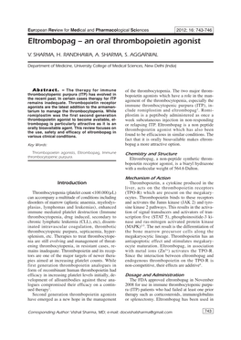 Eltrombopag – an Oral Thrombopoietin Agonist