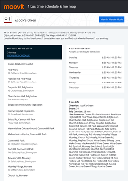 1 Bus Time Schedule & Line Route