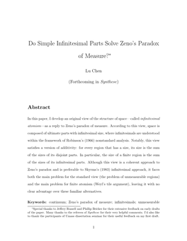 Do Simple Infinitesimal Parts Solve Zeno's Paradox of Measure?