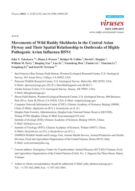 Movements of Wild Ruddy Shelducks in the Central Asian Flyway and Their Spatial Relationship to Outbreaks of Highly Pathogenic Avian Influenza H5N1