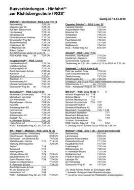 Busverbindungen - Hinfahrt** Zur Richtsbergschule / RGS*