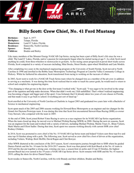 Billy Scott: Crew Chief, No