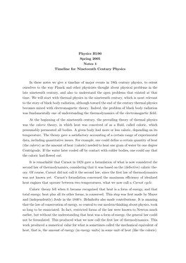 Physics H190 Spring 2005 Notes 1 Timeline for Nineteenth Century Physics