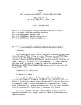 Rules of the Alabama Department of Forensic Sciences Chapter 370-1-1 Chemical Test for Intoxication Table of Contents 370-1-1