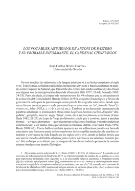 Los Vocables Asturians De Antoni De Bastero Y Su Probable Informante, El Cardenal Cienfuegos