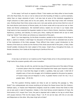 Aeneid 7 Page 1 the BIRTH of WAR -- a Reading of Aeneid 7 Sara Mack