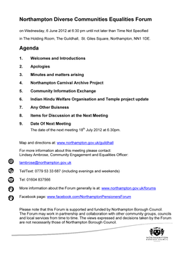 Northampton Diverse Communities Equalities Forum Agenda