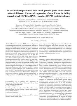 At Elevated Temperatures, Heat Shock Protein Genes Show Altered Ratios Of