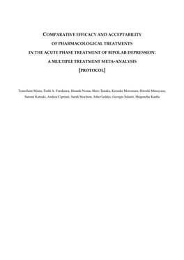 Comparative Efficacy and Acceptability of Pharmacological Treatments in the Acute Phase Treatment of Bipolar Depression: a Multi