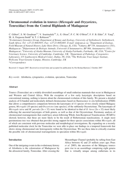 Chromosomal Evolution in Tenrecs (Microgale and Oryzorictes, Tenrecidae) from the Central Highlands of Madagascar