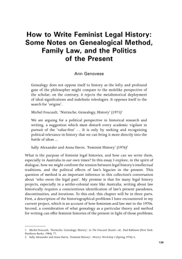 How to Write Feminist Legal History: Some Notes on Genealogical Method, Family Law, and the Politics of the Present