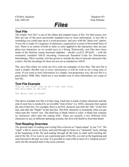 Text File Text File Example Text Reading Overview