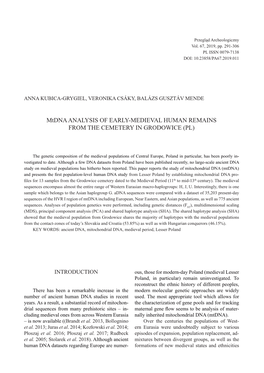 Mtdna Analysis of Early-Medieval Human Remains from the Cemetery in Grodowice (Pl)