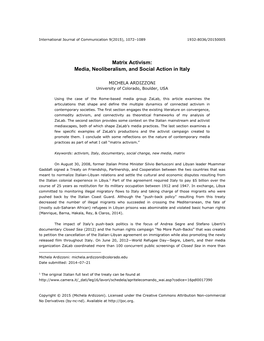 Matrix Activism: Media, Neoliberalism, and Social Action in Italy