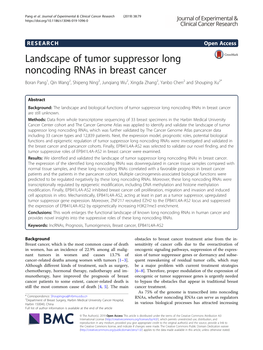 Landscape of Tumor Suppressor Long Noncoding Rnas in Breast Cancer Boran Pang1, Qin Wang2, Shipeng Ning2, Junqiang Wu2, Xingda Zhang2, Yanbo Chen2 and Shouping Xu2*