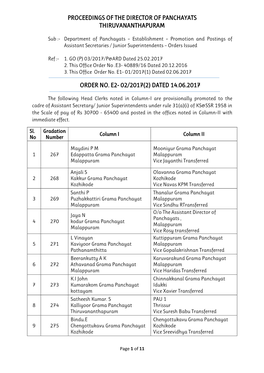 Proceedings of the Director of Panchayats Thiruvananthapuram