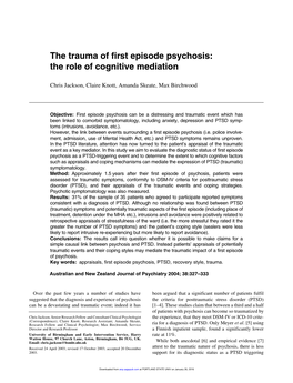 The Trauma of First Episode Psychosis: the Role of Cognitive Mediation